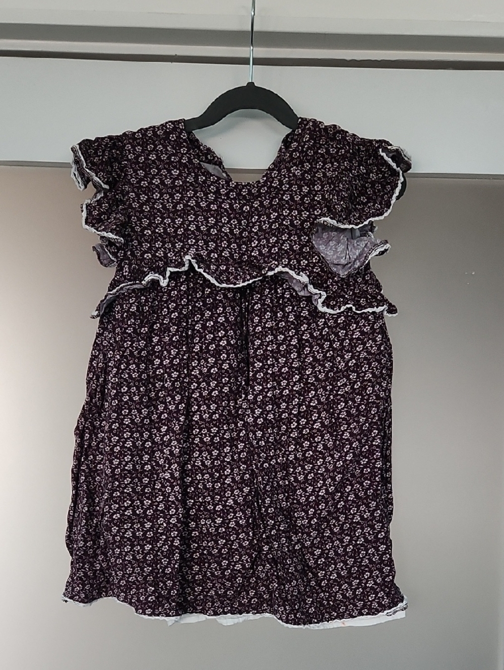 Girls' Plum Floral Ruffle Dress with Lace Trim